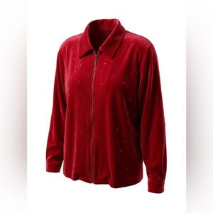 Vintage Quacker Factory Red Rhinestone Jacket Size 3X P2P 26”